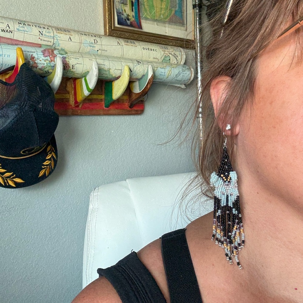 Elegant Beaded Black and White Earrings